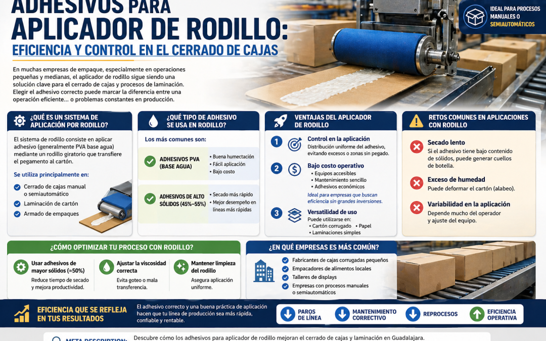 Adhesivos para aplicador de rodillo en Guadalajara: eficiencia y control en el cerrado de cajas